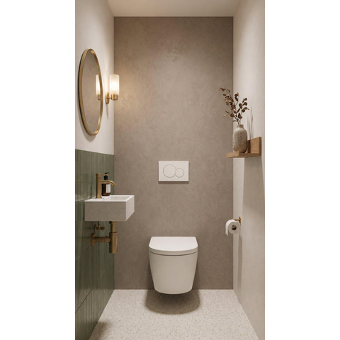 QeramiQ Dely Pack WC - 36,3x51,7cm - à fond creux - sans bride - réservoir encastré Geberit UP720 - abattant WC softclose 35 mm - plaque de déclenchement blanche brillante - boutons ronds - beige mat SW1428177