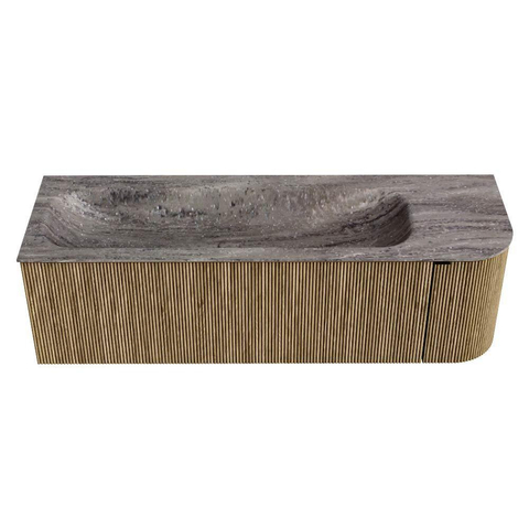 MONDIAZ KURVE-DLUX 145cm meuble de salle de bains arrondi Droite couleur Dusk avec 1 tiroir et 1 porte. Lavabo BIG LARGE Gauche sans trou de robinet Oza. SW1433000
