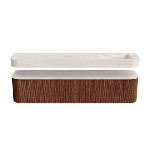 MONDIAZ THOR-DLUX 200cm meuble de salle de bains arrondi gauche + droite couleur Ruby avec 2 tiroirs et 2 portes. Vasque suspendue CLOUD Droite 1 trou de robinet couleur Meli. SW1467136