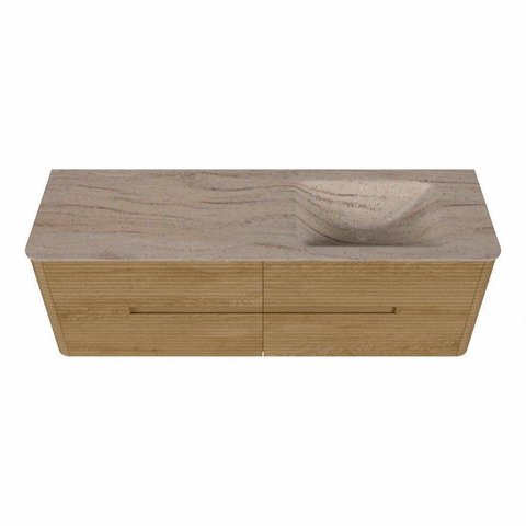 Mondiaz CIRO-DLUX Ensemble de meubles de salle de bains - 150x45x50cm - vasque solid surface Saba - 1 lavabo à droite - 1 trou de robinet - 4 tiroirs - Chêne SW1531227