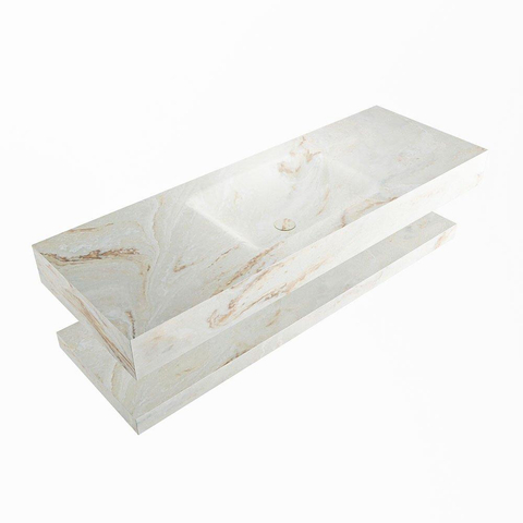 Mondiaz ALAN-DLUX Ensemble de meuble - 130cm - meuble Frappe mat - 0 tiroirs - Lavabo Cloud Frappe suspendu - vasque Centre - 1 trou de robinet SW809236
