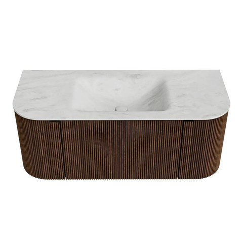 MONDIAZ KURVE-DLUX meuble de salle de bains 110 cm avec module 25 Len R couleur Walnut avec 1 tiroir et 2 portes. Lavabo CLOUD central 1 trou de robinet couleur Opalo. SW1137603