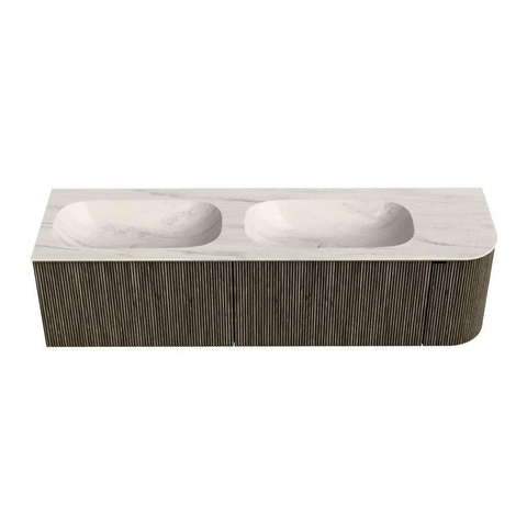 MONDIAZ KURVE-DLUX 165cm badmeubel ronding Rechts kleur Shadow met 2 lades en 1 deur. Wastafel STOR SMALL Dubbel / Links zonder kraangat Meli. SW1431821