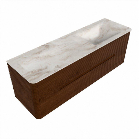 Mondiaz CIRO-DLUX Ensemble de meubles de salle de bains - 150x45x50cm - vasque en solid surface Frappe - 1 lavabo à droite - sans trous de robinet - 4 tiroirs - Ruby SW1531546