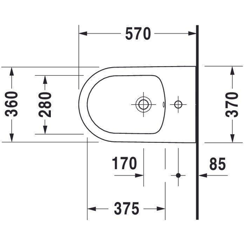 Duravit Me by starck Wandbidet - 37x57cm - met kraangat - met overloop - zonder wondergliss - glans wit 0300875