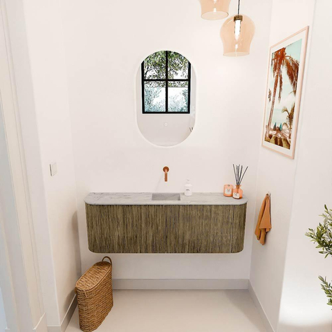 Mondiaz JOYA-DLUX 123.2cm toiletmeubel - ronding links en rechts kleur Dusk - Wastafel FAYE positie Midden Zonder kraangat kleur Glace. SW1426221