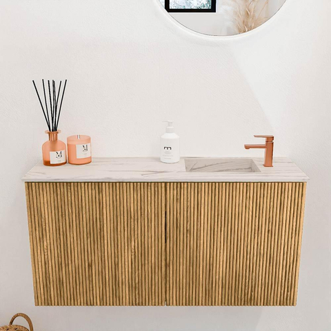 Mondiaz JOYA-DLUX 80cm toiletmeubel - kleur Oak - Wastafel FAYE positie Rechts 1 kraangat kleur Nata. SW1424024