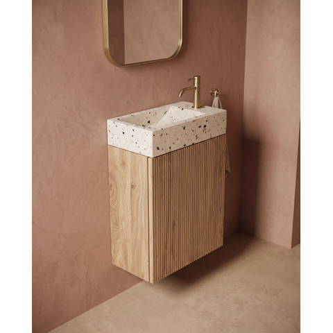 Saniclass Holz Atelier Toiletmeubelset - 40x60.5cm - 1 deur - fontein terrazo - kraangat rechts - eiken natural SW1577775