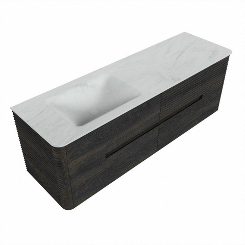 Mondiaz CIRO-DLUX Meuble de salle de bains - 150x45x50cm - Vasque solid surface Opalo - 1 lavabo à gauche - 1 trou de robinet - 4 tiroirs - Shadow SW1532411