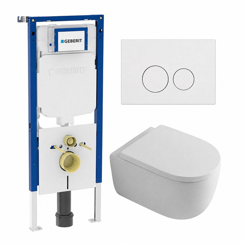 QeramiQ Dely Swirl Toiletset - 36.3x51.7cm - Geberit UP720 Duofix Sigma inbouwreservoir - 35mm zitting - glans witte bedieningsplaat - ronde knoppen - glans wit SW1413867