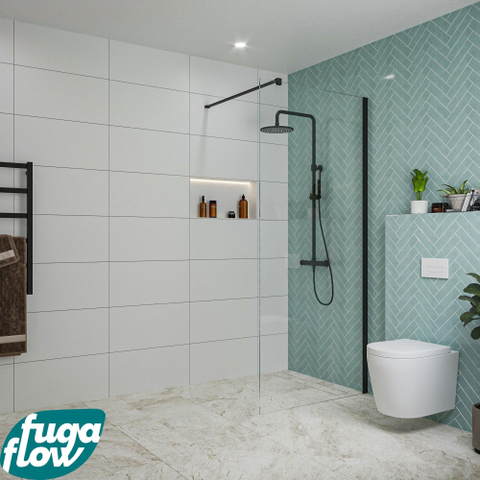 FugaFlow Eccelente Vetro Douche à l'italienne - 90x200cm - verre clair - Noir mat SW1125105