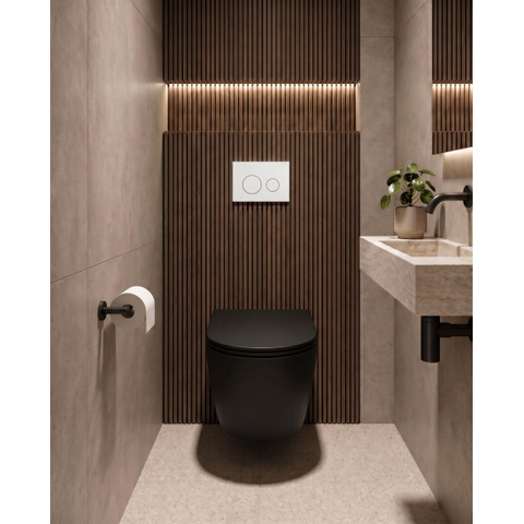 QeramiQ Dely Pack WC - 36.3x51.7cm - à fond creux - sans bride - réservoir encastré Geberit UP720 - abattant WC softclose 35 mm - plaque de déclenchement mat anthracite - boutons ronds - mat noir SW1428228