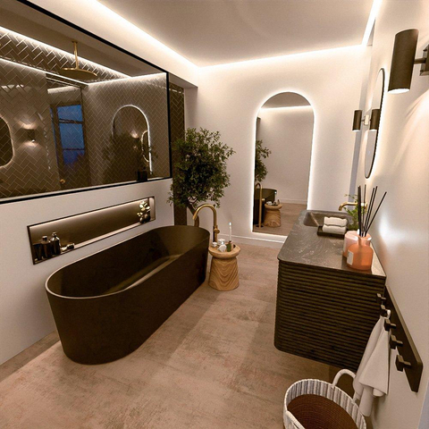 Mondiaz CIRO-DLUX Ensemble de meubles de salle de bains - 130x45x50cm - lavabo en solid surface Lava - 1 vasque à gauche - sans trous de robinet - 4 tiroirs - Shadow SW1532280