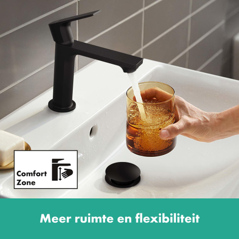 Hansgrohe Rebris e 1 greeps wastafelkraan - 110 - coolstart - met trekwaste - mat zwart SW796555