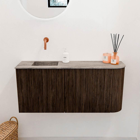 Mondiaz JOYA-DLUX 91.6cm toiletmeubel - ronding rechts kleur Walnut - Wastafel FAYE positie Links Zonder kraangat kleur Oza. SW1424592