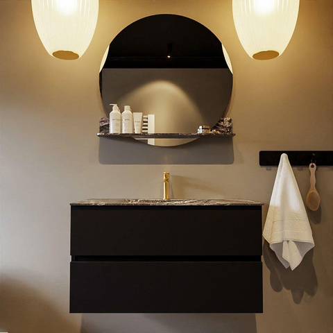 Mondiaz VICA-DLUX Ensemble meuble de salle de bains - 90cm - urban - 2 tiroirs - Lavabo encastré CLOUD - central - 1 trou de robinet - couleur Lava - version XL 60cm de haut SW1189284
