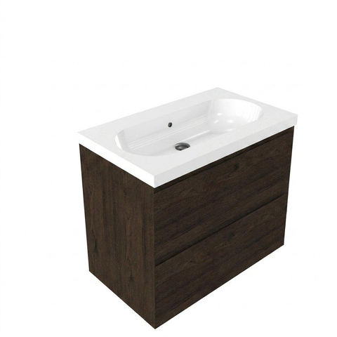 Saniclass Holz Pure Badkamermeubelset - 80x45x63.5cm - Palermo keramische wastafel wit - 1 wasbak - zonder kraangat - 2 lades - mat eiken charcoal (hout) SW1478595