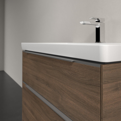 Villeroy & Boch Subway 3.0 wastafelonderbouwkast - met 2 laden - met grepen aluminium glanzend - 77.2x57.6x47.8 - Arizona Oak (hout) SW641508
