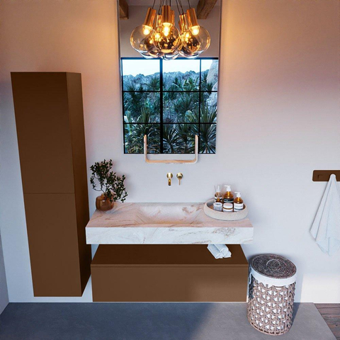 Mondiaz ALAN-DLUX Ensemble de meuble - 110cm - meuble Rust mat - 1 tiroir - Lavabo Cloud Frappe suspendu - vasque Centre - 0 trous de robinet SW805089