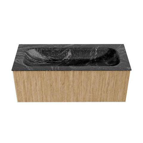 MONDIAZ KURVE-DLUX Meuble de salle de bains 110 cm couleur Oak avec 1 tiroir. Lavabo BIG MEDIUM centré sans trou de robinet couleur Lava. SW1137322
