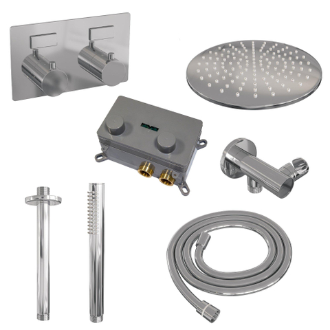 BRAUER Chrome Edition ensemble de douche pluie encastré – douche de tête Ø 30 cm – bras de plafond 30 cm – douchette bâton – avec inverseur SW925533