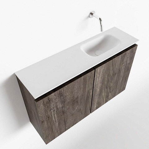MONDIAZ TURE Toiletmeubel 80x23x50cm met 0 kraangaten 2 deuren dark brown mat Wastafel Eden rechts Solid Surface Wit SW475164