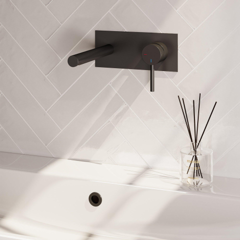 BRAUER Stripe Mitigeur lavabo encastré - bec droit et plaque de recouvrement modèle A1 - noir mat SW1435098