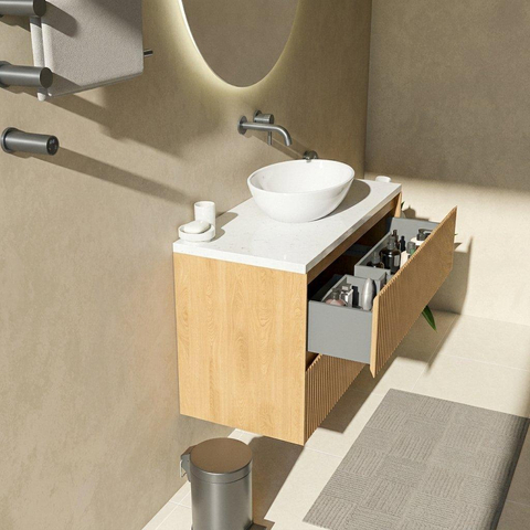 Saniclass Holz Atelier Badkamermeubelset - 100x45x63cm - Dia marmeren wastafelblad gepolijst (wit) - zonder kraangat - 2 lades - mat eiken natural (hout) SW1478351