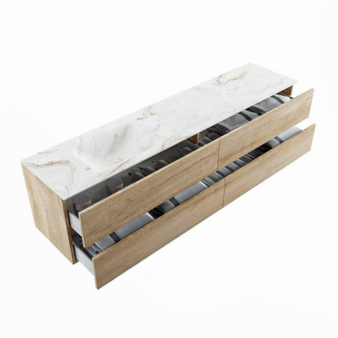 MONDIAZ VICA-DLUX Ensemble meuble de salle de bains - 200cm - meuble bas Washed oak - 4 tiroirs - lavabo encastré cloud à gauche - 1 trou de robinet - version haute 60cm - frape SW1088874