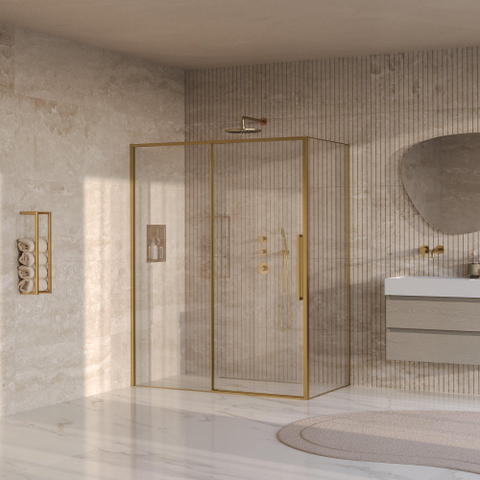BRAUER Galactic Douchecabine - 160x90x200cm - met schuifdeur - helder glas - omkeerbaar - incl. glascoating - geborsteld goud PVD SW1580887