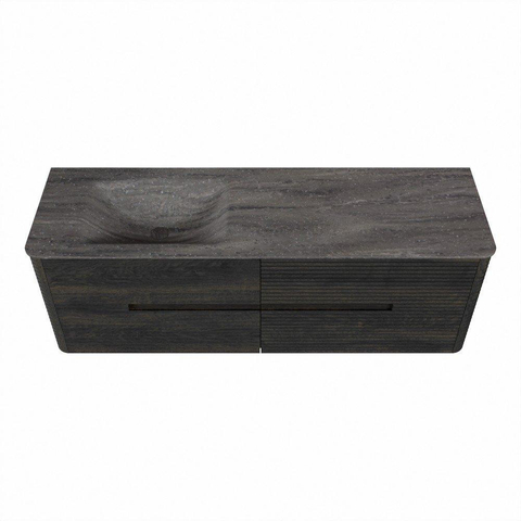 Mondiaz CIRO-DLUX Ensemble de meubles de salle de bains - 150x45x50cm - Plan vasque Solid surface Oza - 1 lavabo à gauche - 1 trou de robinet - 4 tiroirs - Shadow SW1532646