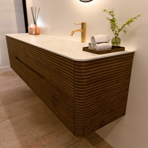 Mondiaz CIRO-DLUX Ensemble de meubles de salle de bains - 190x45x50cm - Lavabo en solid surface Opalo - 1 vasque à droite - 1 trou de robinet - 4 tiroirs - Dusk SW1532924