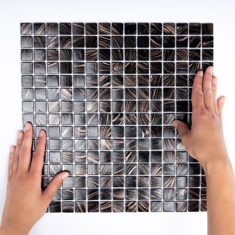 The Mosaic Factory Amsterdam mozaïektegel - 32.2x32.2cm - wand en vloertegel - Vierkant - Glas Black glans SW62137