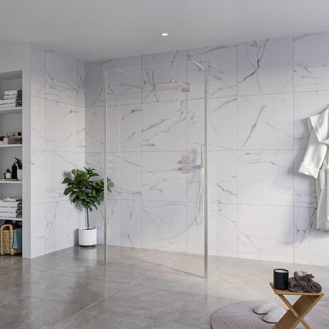 Fortifura Galeria Douche à l'italienne - 110x200cm - verre clair - anticalcaire - verre de sécurité 8mm - 2 parois latérales 30cm - avec bras muraux et profilés d'angle - Inox brossé SW976652