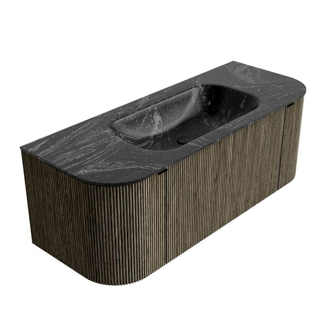 Mondiaz KURVE-DLUX Ensemble de meuble de salle de bains - 120x46x40cm - 1 tiroir - 2 portes - lavabo solid surface - central - sans trou de robinet - Shadow SW1414629