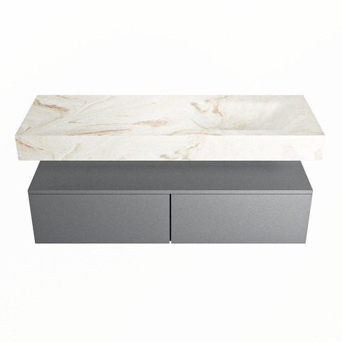 Mondiaz ALAN-DLUX Ensemble de meuble - 130cm - meuble Plata mat - 2 tiroirs - Lavabo Cloud Frappe suspendu - vasque Droite - 0 trous de robinet SW805515