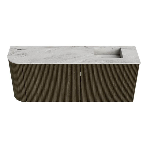 Mondiaz JOYA-DLUX 101.6cm meuble de toilette - arrondi gauche couleur Shadow - Vasque FAYE position Droite Sans trou de robinet couleur Glace. SW1422795