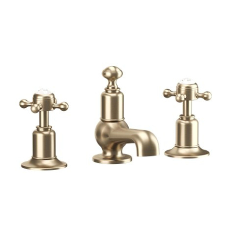 Crosswater Belgravia Wastafelkraan - 3 gats - warm/koud - kruisgreep geborsteld - messing (goud) SW1176919
