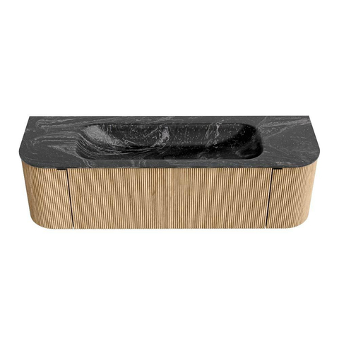 MONDIAZ KURVE-DLUX Meuble de salle de bains 150cm avec module 25 Len R couleur Chêne avec 1 tiroir et 2 portes. Lavabo BIG MEDIUM central sans trou de robinet couleur Lava. SW1137297