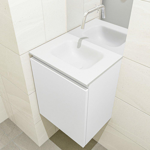 Mondiaz OLAN Meuble lave-mains 40x30x40cm sans trous de robinet 1 tiroir Talc mat avec lavabo LEX Centre Solid Surface Blanc SW473205