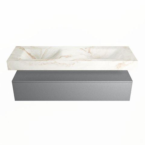 Mondiaz ALAN-DLUX Ensemble de meuble - 150cm - meuble Plata mat - 1 tiroir - Lavabo Cloud Frappe suspendu - vasque Gauche et droite - 2 trous de robinet SW805216
