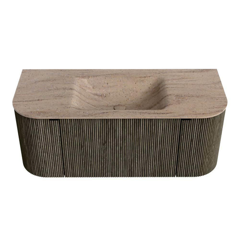 MONDIAZ KURVE-DLUX Meuble de salle de bains 110cm arrondi Gauche + Droite couleur Shadow avec 1 tiroir et 2 portes. Plan-vasque CLOUD Central sans trou de robinet Saba. SW1433406