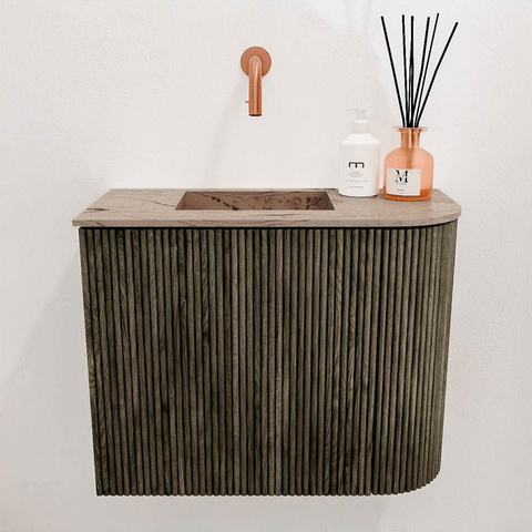 Mondiaz JOYA-DLUX Meuble de toilette 51,6cm - arrondi droit couleur Shadow - Lavabo FAYE position Gauche Sans trou de robinet couleur Arena SW1424840