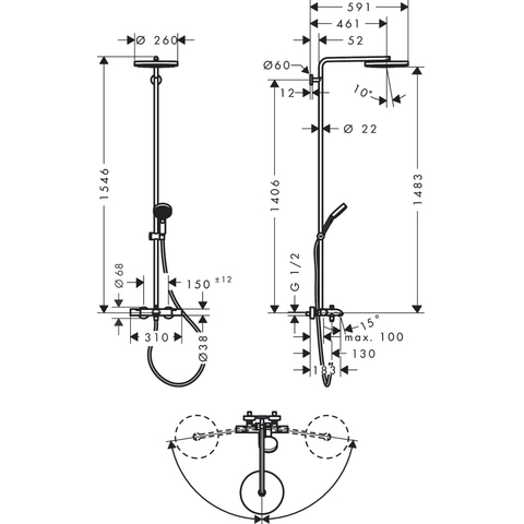 Hansgrohe Pulsify S Puro doucheset - 26cm - thermostatisch - met baduitloop - ecosmart - chroom SW1151832
