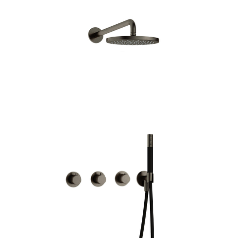 Hotbath Cobber IBS70 Regendoucheset - inbouw - 38.5cm wandarm - 20cm ronde hoofddouche - staafhanddouche - mat/glans verouderd ijzer (zwart) SW677623