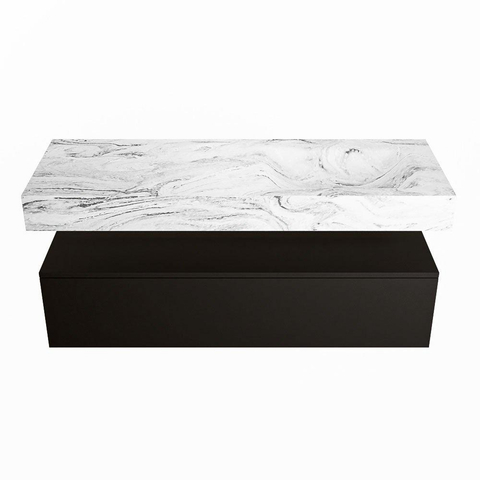 Mondiaz ALAN-DLUX Ensemble de meuble - 130cm - meuble Urban mat - 1 tiroir - Lavabo Cloud Glace suspendu - vasque Droite - 0 trous de robinet SW805306