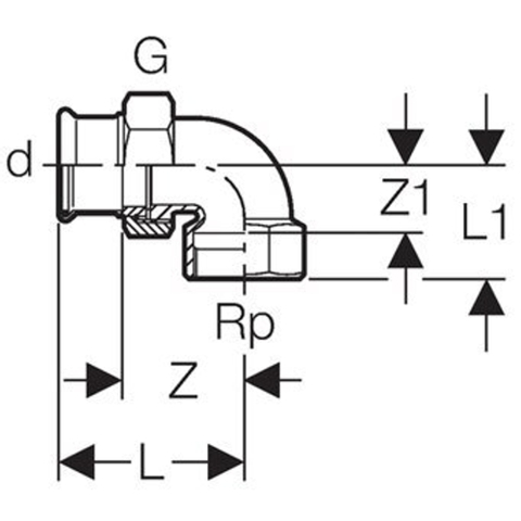 Geberit Mapress persfitting - koper - water - 3-delige overgangsbocht - met binnendraad - 15-1/2F 7468504