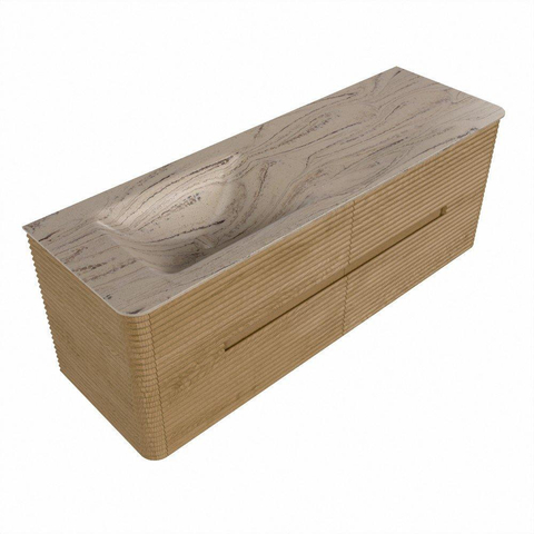 Mondiaz CIRO-DLUX Badkamermeubelset - 140x45x50cm - Solid surface wastafel Arena - 1 wasbak Links - zonder kraangaten - 4 lades - Oak SW1531348