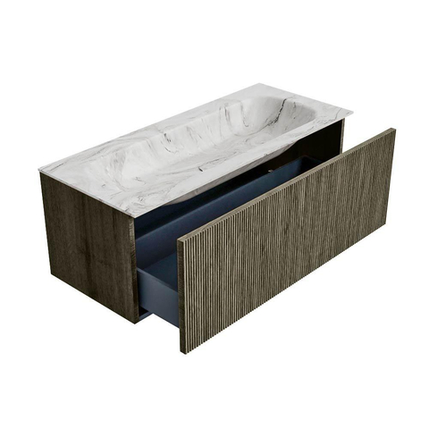 Mondiaz KURVE-DLUX Badkamermeubelset - 110x46x40cm - 1 lade - wastafel solid surface - midden - 1 kraangat - Shadow SW1414575