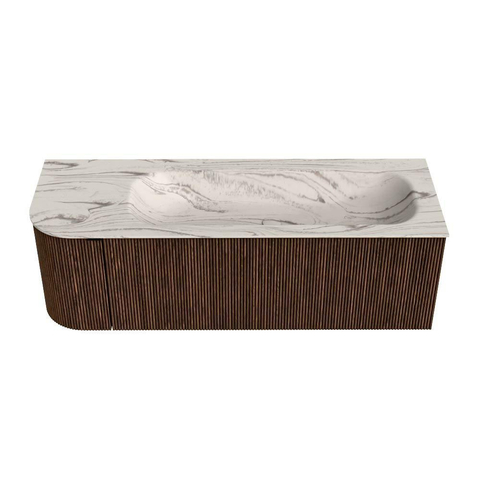 MONDIAZ KURVE-DLUX Meuble de salle de bains 135cm arrondi gauche couleur Walnut avec 1 tiroir et 1 porte. Lavabo BIG MEDIUM droit 1 trou de robinet Nata. SW1432196